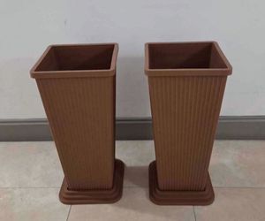*** NEW LOW PRICE *** PAIR of 24" Brown Ribbed Planters (2 for $60) @ Lasting Creations