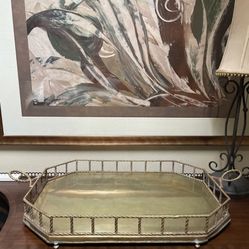 Vintage MCM Hollywood Regency Brass Tray Rails Handles 22”x15”