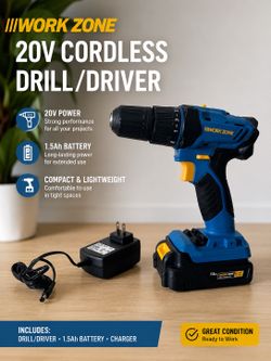 20V Cordless Drill w/ Battery & Charger