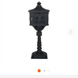 Black Cast Aluminum Mail Box, Outdoor Patio Garden Decor Postal Box