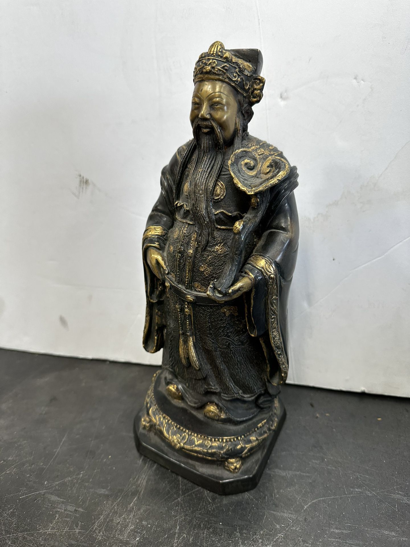 Vintage Chinese Bronze Sanxing Divine Immortal Sculpture Bronze Ruyi Scepter 