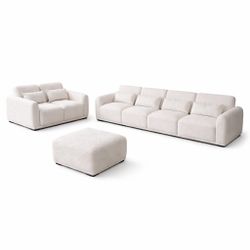 Oversized Cloud Couch Set – 123” 4 Seat Sofa & 65” Loveseat with Ottoman, Modern Bouclé Upholstered Deep Seat Sofa, Luxury Living Room Furniture, Crea