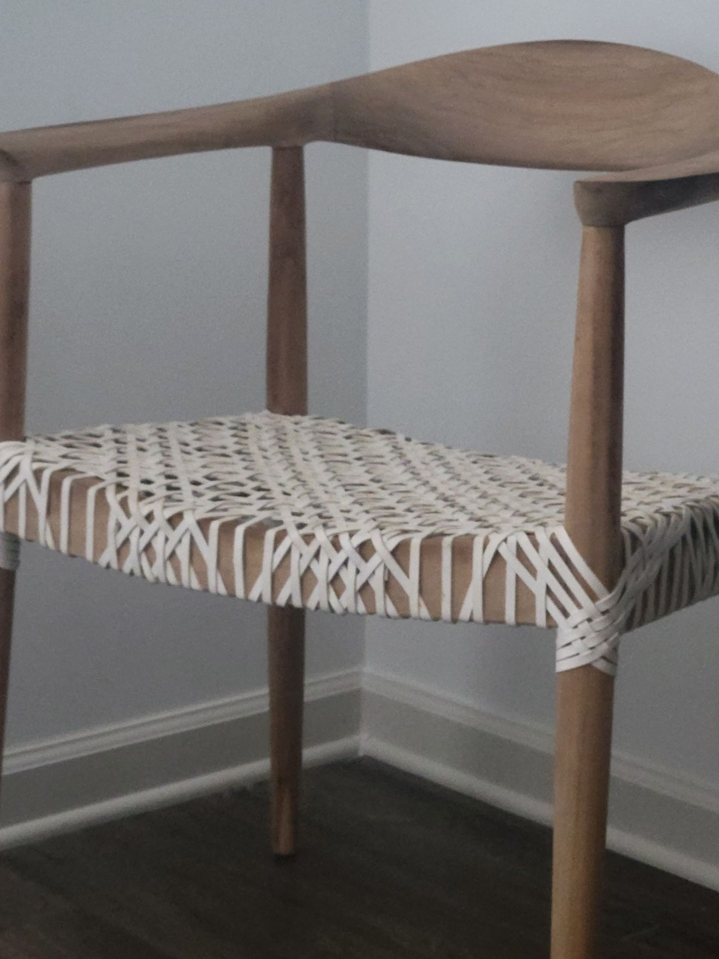 Leather And Teak Mid Century Accent Chair