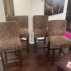 FOUR Gently Loved Leopard Print Stools 