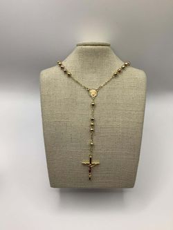 10k Tricolor Rosary - 59 beads - 33" Necklace 