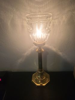 Vintage Torchiere Lamp. Brass and Crystal. Buffet, Mantel, Dresser Lamp. Electric Lamp.