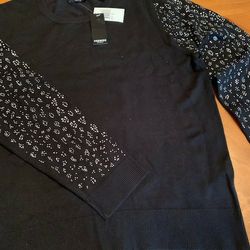 BRAND NEW W/ TAGS Premise Studio Women's Top Black w/ Crystals on Sleeves size XL