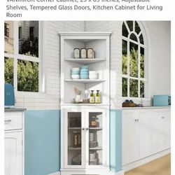 NEW-Brand: VANIRROR
Corner Cabinet, 23 x 63 Inches, Adjustable Shelves, Tempered Glass Doors, Kitchen Cabinet for Living Room...NEW OUT OF BOX AND ALR