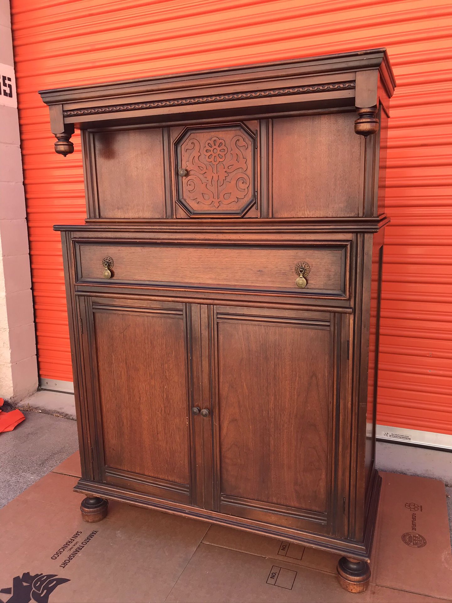 Antique ... Cabinet (armoire) with compartment on top and shelving on bottom