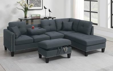 BRAND NEW 3PC SECTIONAL SOFA SET WITH OTTOMAN AND ACCENT PILLOWS INCLUDED $379