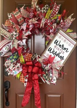Warm Winter Wishes Christmas Ribbon Wreath