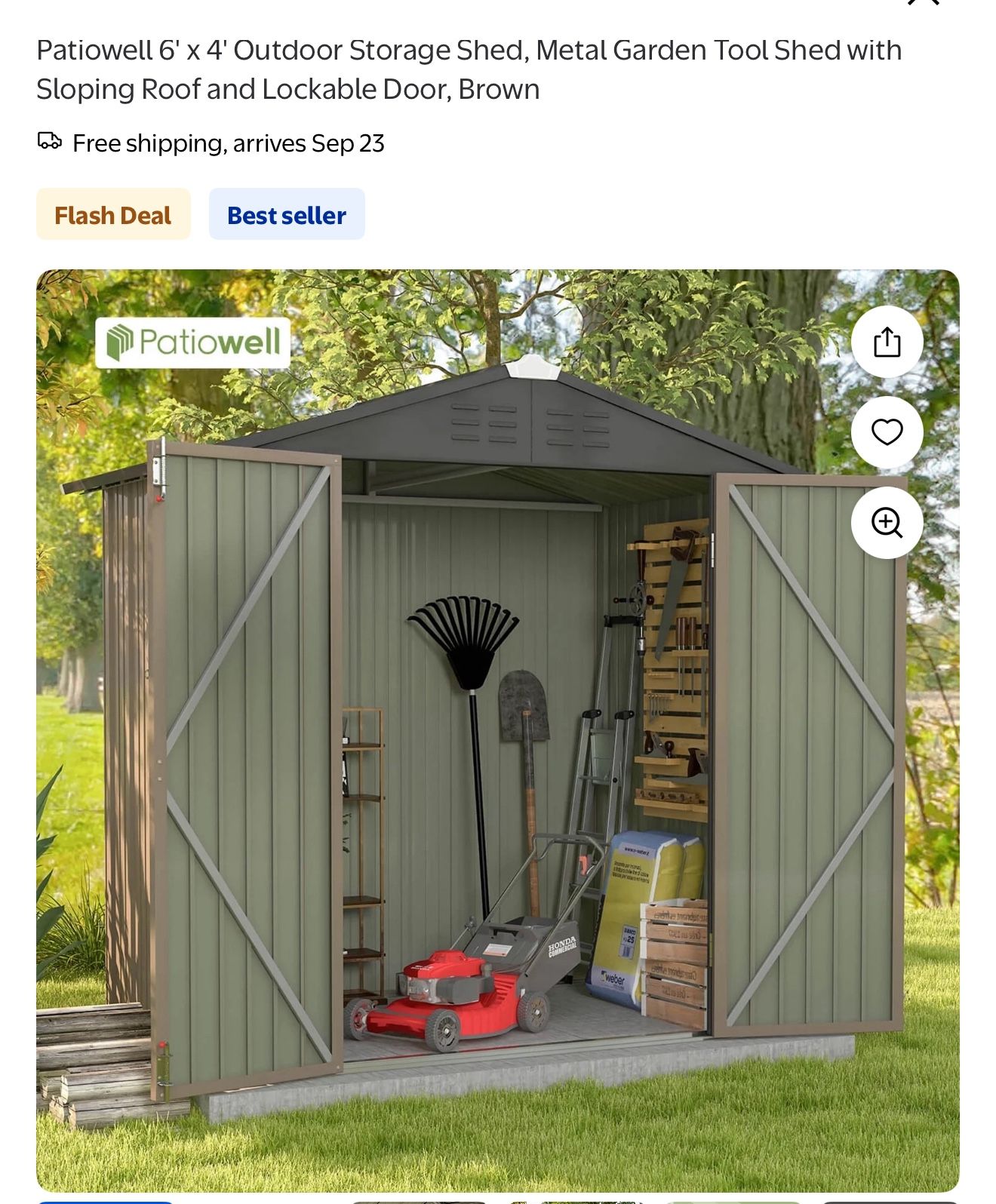 Patiowell 6' x 4' Outdoor Storage Shed, Metal Garden Tool Shed with Sloping Roof and Lockable Door, Brown