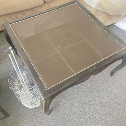 Living Room Table, Leather Top Wood Bottom