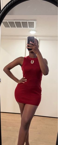 Red Mini Bodycon Dress with Pearl Detail
