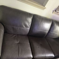 Brayna 88" Classic Leather Sofa: pewter charcoal color