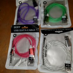New (4) New USB DATA CABLE CELL PHONE CHARGER'S 