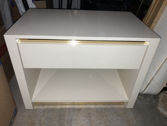 Pair Of Cream Gold trim Lacquer Bedroom Endtables With Drawer And Lower Shelf