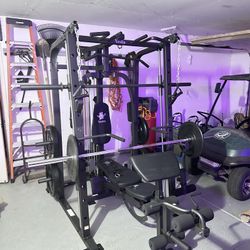 Smith Machine 1001 w/Bench Attachment | 230lb Bumpers Olympic Weights | 7ft Olympic Bar | Gym Equipment | FREE DELIVERY🚚 