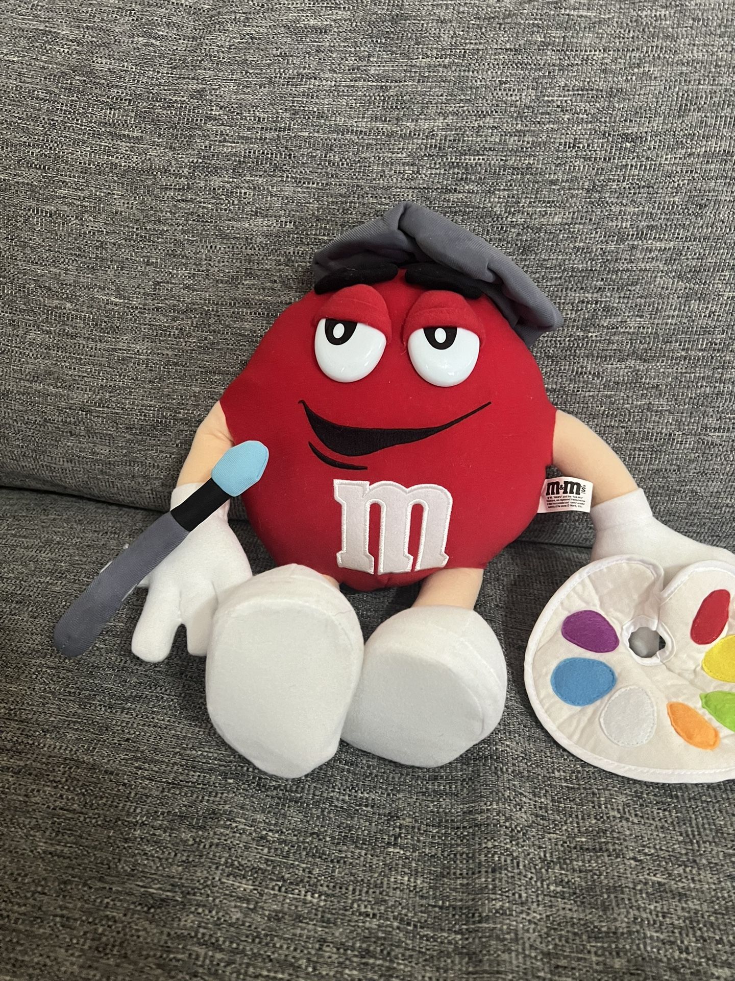 Red M & Ms plush Stuffed animal 12 inches high with artist palette.
