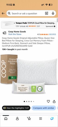 Coop Home Goods Original Adjustable Pillow, Queen Size Bed Pillow for Sleeping, Cross Cut Memory Foam Pillow - Medium Firm Back, Stomach and Side Slee