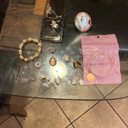 Jewelry  4 Pairs Earrings 2 Chains 2 Bracelets  4 Charms 1 Ring 1Sea Shell Locket 