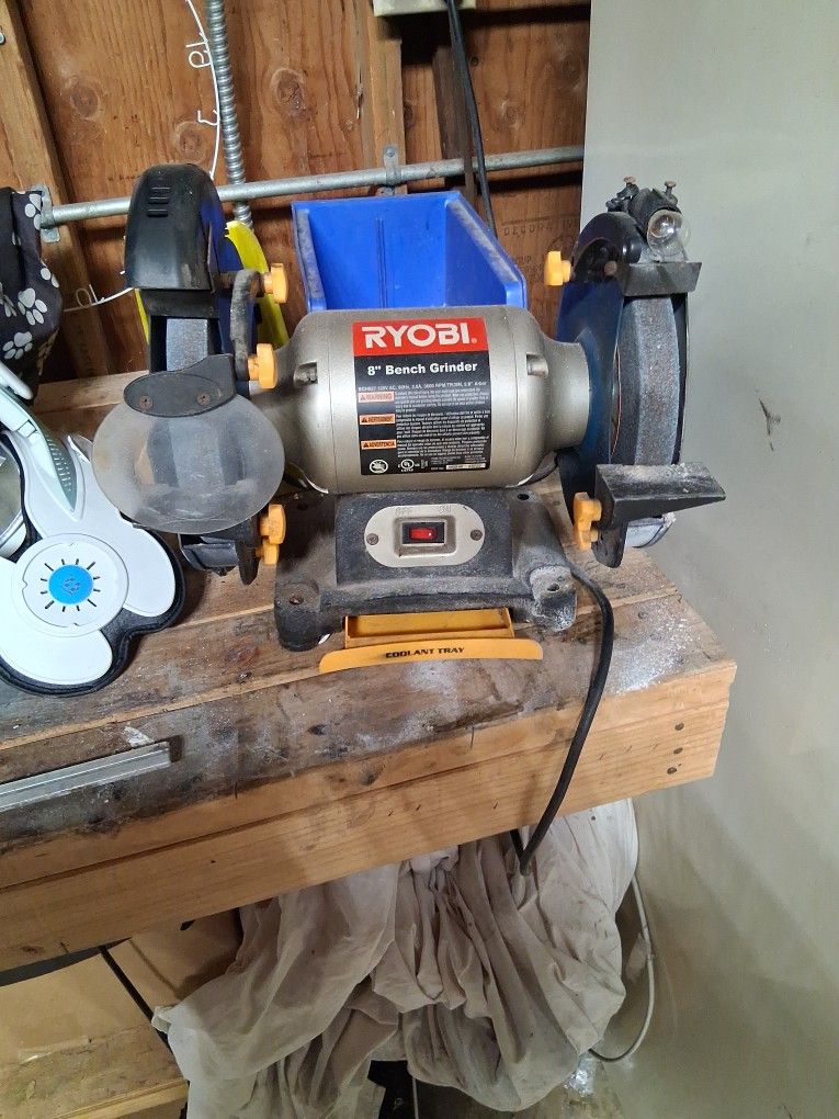 8 Inch Ryobi Bench Grinder And A Dish Sander
