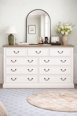 Beautiful White 9 Drawer Dresser w/ Wooden Top