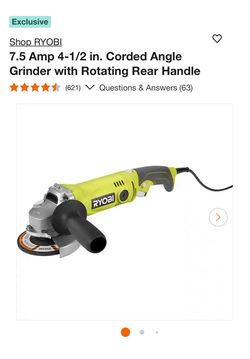 Shop RYOBI 7.5 Amp 4-1/2 in. Corded Angle Grinder with Rotating Rear Handle
