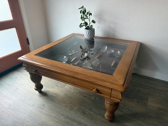 AMPLE Shadow Box Coffee Table - Schnadig Wood & Beveled Glass Curio - delivery available