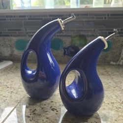 2 Blue Ceramic Oil Dispensers