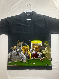 Dragonfly Clothing Co Men’s XL Black Dog Graphic Button-Up Short Sleeve Shirt