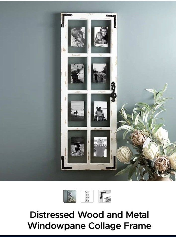 AVAILABLE - 2 Distressed Wood and Metal Windowpane Collage Frames