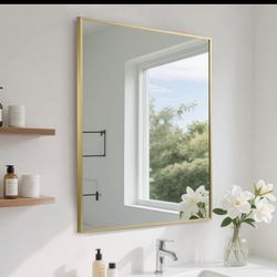FARMER 22x30 Inch Gold Bathroom Mirror, Rectangle Wall Mounted Mirror, Vanity Mirror, Brushed Square