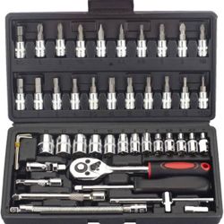 46-Piece 1/4-inch Screwdriver Drive Socket & Bit Set Combination with Reversible Ratchet Wrench Tool