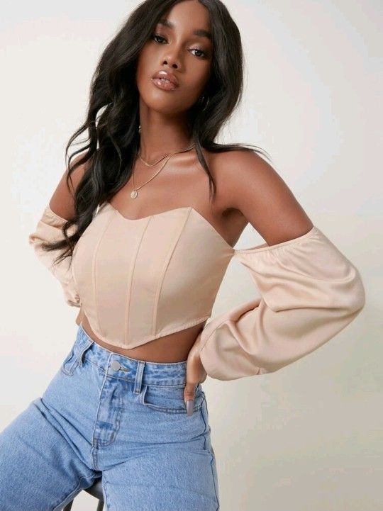 Pink Satin Off The Shoulder Corset Crop Top