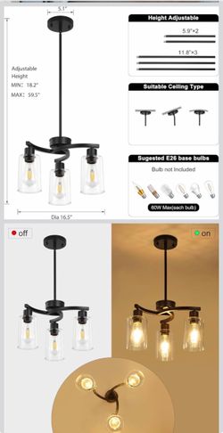 4-Light Black Chandelier with Glass Shades