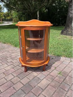 Vintage curved glass curio cabinet display glass hutch
