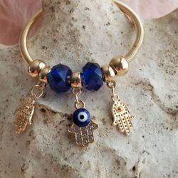 Hamsa Evil Eye Charm Blue Gold Braclet