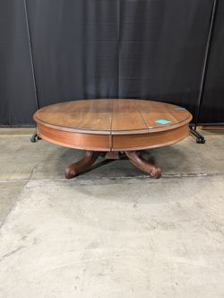Modern Circular Wood Coffee Table with Protective Glass Surface