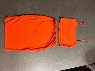 Orange Two-Piece Skirt and Crop Top Set