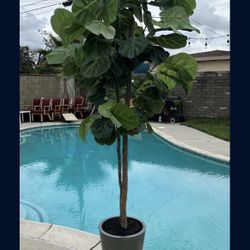 Large Faux Plant in Grey Tin Planter
