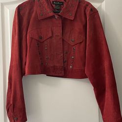 Red Suede Studded Cropped Jacket 