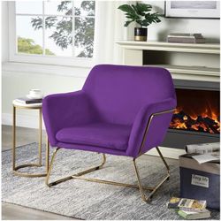 30” Purple Velvet Oversized Accent Chair w/ Gold Frame [NEW - OPEN BOX] **Retails for $434