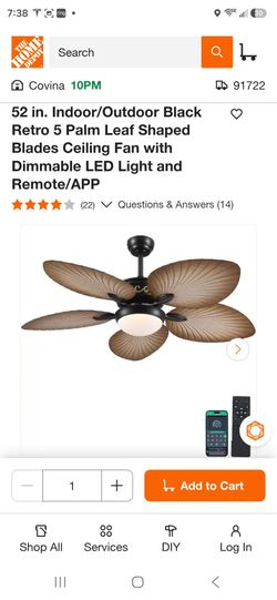52 in. Black Palm Leaf Ceiling Fan with LED and Remote