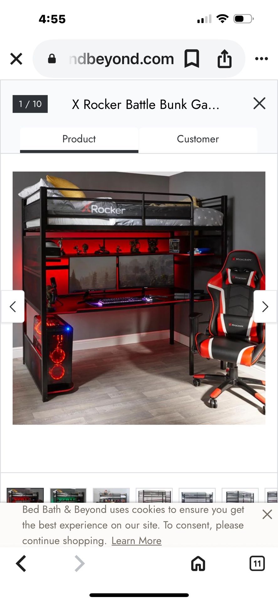 X Rocker Battle Bunk Gaming Bunk Bed with Desk