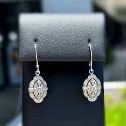 Jewelry art deco 14k solid white gold natural diamond 0.50CTW round drop chandelier earrings
