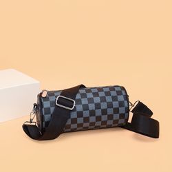 Cross-body bag men’s European and American fashion old flower shoulder bag women’s 2024 new fashion couple plaid casual neutral cylinder bag