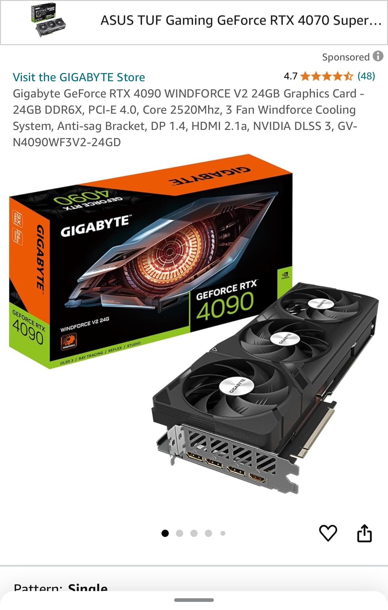 Gigabyte GeForce RTX 4090 WINDFORCE V2 24GB Graphics Card - 24GB DDR6X, PCI-E 4.0, Core 2520Mhz, 3 Fan Windforce Cooling System, Anti-sag Bracket