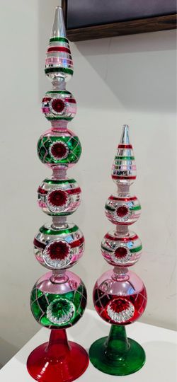 Stacked Glass Christmas Ornament Finial Topiary Set