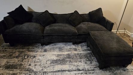 Living room couch with ottoman
